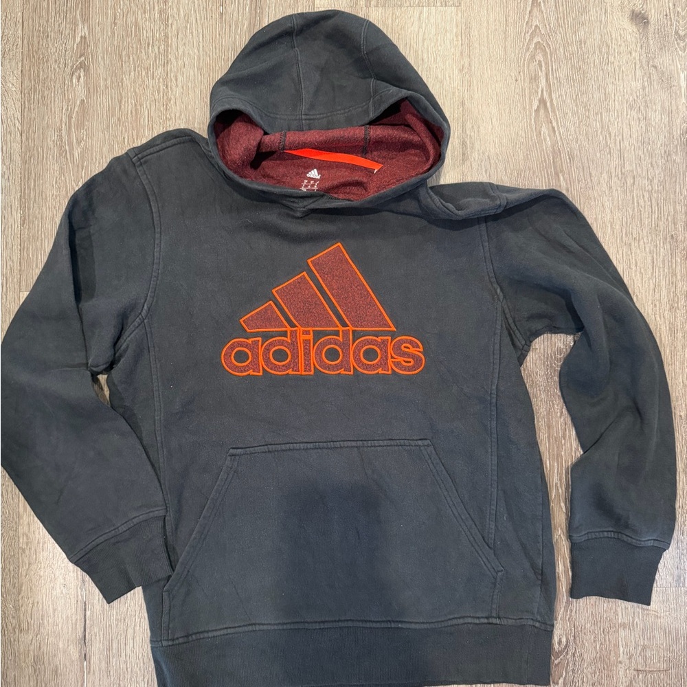 Adidas Men's Charcoal Hoodie with Orange Logo